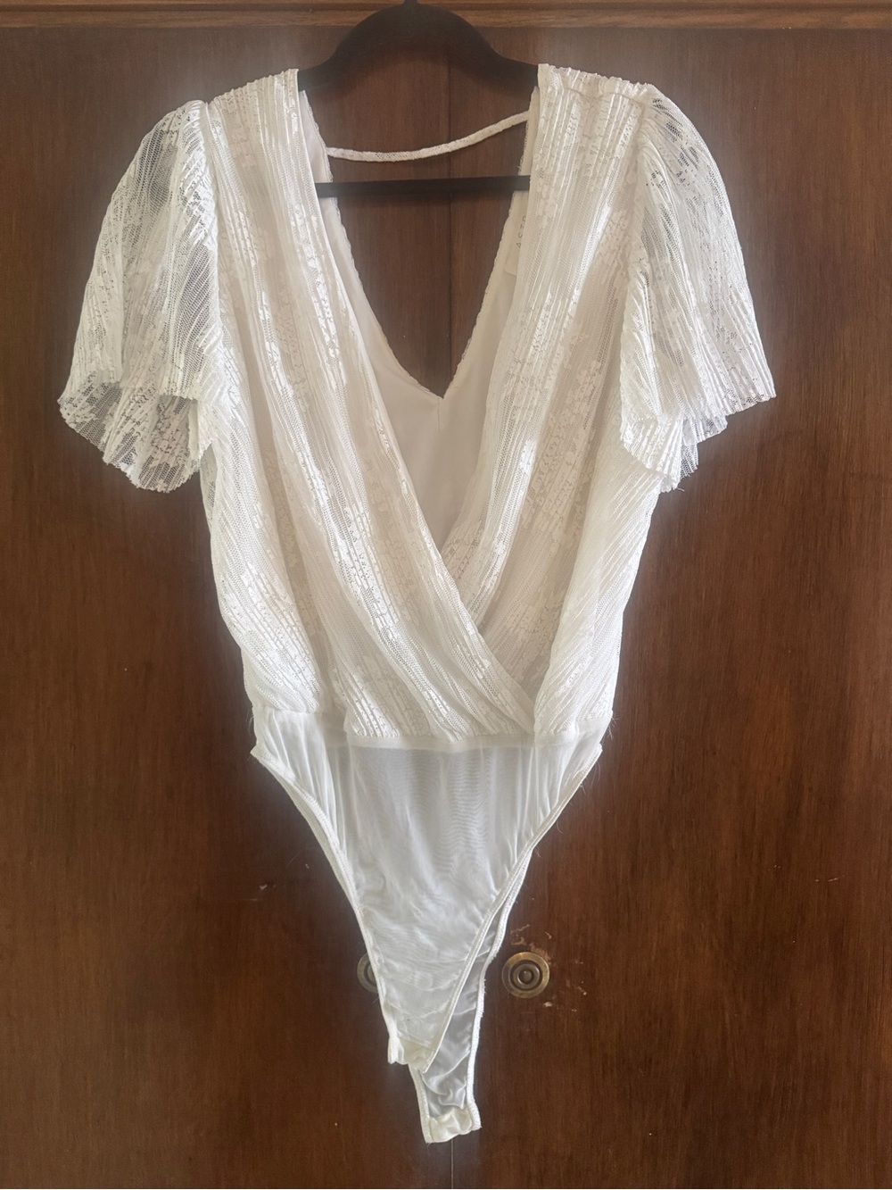 ASTR the Label Shimmer Lace Wrap-Front Bodysuit Large